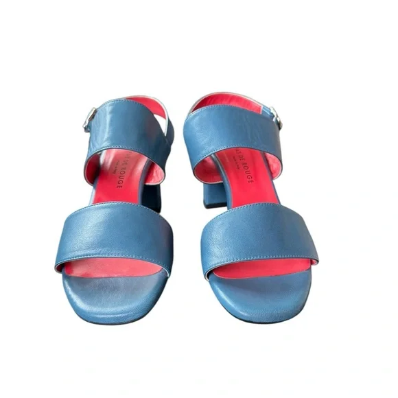 Pas de Rouge Blue and Pink Sandal Slingback Block Heels - Picture 7 of 10